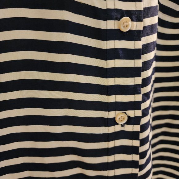 J.Crew 100% Silk  Navy & Cream Striped Button Down Top Size 4 - Picture 5 of 14